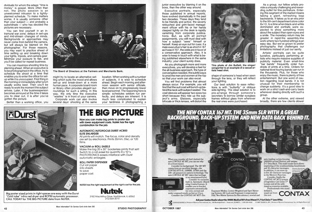 Studio Photography Magazine, October	1987: Location Portraiture (pages 2-3)